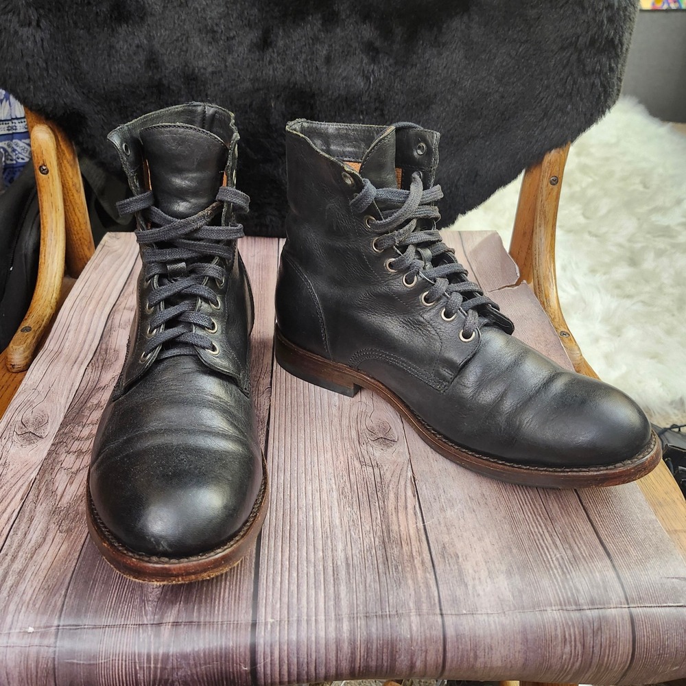 Frye Smith Lace Up Black Leather Boots Mens 9 D Work Heritage Round Toe